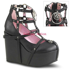 �y���[�zDemonia Wedge Platform Cage Bootie Featuring Studding�A Multi-Sized O-Rings & Pentagram Charm �y�R�X�`���[���A�N�Z�T���[�z�y�u�[�c�z�yDEMONIA(�T���_���E�t�F�X�e�B�o���V���[�Y�E�u�[�c)�z�yDM-SH-POI25-1/