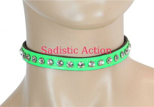 �y���[�zFUNK PLUS 1/2 Wide Choker with Rhinestone on Patent �yFUNK PLUS(���U�[�A�N�Z�T���[�A���U�[�}�X�N�A�n�[�l�X�A�|���X�n�b�g���j�z�y�`���[�J�[�E�l�b�N���X�z�yFP-CK-CK247P.GREEN/CLR�z