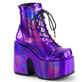【即納】Demonia Purple Hologram Vegan Leather Chunky Heel 【コスチュームアクセサリー】【コスチュームシューズ】【ブーツ】【DEMONIA(サンダル・フェスティバルシューズ・ブーツ)】【DM-BO-CAM203/PPHG】