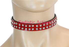 【即納】FUNK PLUS Choker with 2ROW Rhinestone on Patent 【FUNK PLUS(レザーアクセサリー、レザーマスク、ハーネス、ポリスハット等）】【チョーカー・ネックレス】【FP-CK248P.RED 】