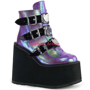 y[zDemonia Wedge Platform Ankle Boot Featuring Triple Buckle Straps w/ Silver Chrome Plated Metal Plate yRX`[ANZT[zyu[czyDEMONIA(T_EtFXeBoV[YEu[c)zyDM-BO-SW
