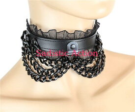 【即納】HANGING CHAIN LACE TRIMM COLLAR 【FUNK PLUS(レザーアクセサリー、レザーマスク、ハーネス、ポリスハット等）】【チョーカー・ネックレス】【FP-CK-FC283 】