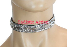 【即納】FUNK PLUS Choker with 2ROW Rhinestone on Patent 【FUNK PLUS(レザーアクセサリー、レザーマスク、ハーネス、ポリスハット等）】【チョーカー・ネックレス】【FP-CK248P.SIL 】