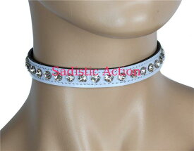 【即納】FUNK PLUS 1/2" Wide Choker with Rhinestone on Patent 【FUNK PLUS(レザーアクセサリー、レザーマスク、ハーネス、ポリスハット等）】【チョーカー・ネックレス】【FP-CK-CK247P.WHT/CLR】