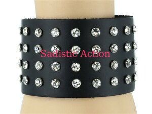 【即納】FUNK PLUS FUNK PLUS 4ROW RHINESTONE ON LEATHER BRACELET 【FUNK PLUS(レザーアクセサリー、レザーマスク、ハーネス、ポリスハット等)】【リストバンド・ブレスレット】【FP-BC249LEATHER】