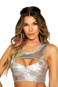 �y���[�zROMA Shiny Metallic Crop Top with Zipper Closure �yROMA�@�i�_���X�E�F�A�A�ߑ��A�R�X�`���[���A�����j�z�y�g�b�v�X�z�yRM-DW-3752-SV�z