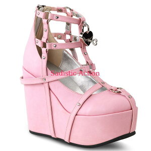 �y���[�zDemonia Wedge Platform Cage Bootie Featuring Heart Studding�A O-Rings & Heart-Shaped Locket �y�R�X�`���[���A�N�Z�T���[�z�y�u�[�c�z�yDEMONIA(�T���_���E�t�F�X�e�B�o���V���[�Y�E�u�[�c)�z�yDM-SH-POI25-2/PN