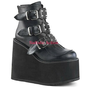 �y���[�zDemonia Wedge Platform Ankle Boot Featuring Triple Buckle Straps w/ Silver Chrome Plated Metal Plate �y�R�X�`���[���A�N�Z�T���[�z�y�u�[�c�z�yDEMONIA(�T���_���E�t�F�X�e�B�o���V���[�Y�E�u�[�c)�z�yDM-BO- S
