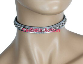 【即納】FUNK PLUS 1/2" Wide Choker with Rhinestone on Patent 【FUNK PLUS(レザーアクセサリー、レザーマスク、ハーネス、ポリスハット等）】【チョーカー・ネックレス】【FP-CK-CK247P.SIL/CLR】