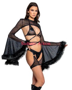 y[zJ.Valentine Holographic Dot Faux Fur Trimmed Bell Sleeve Shrug yJ Valentine(_XEFAAߑARX`[A)zygbvXzyJV-DW-FR142-BKz