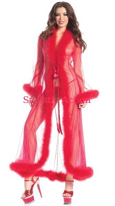 �y���[�zBe Wicked Sheer Illusion Marabou Long Robe �yBE WICKED!�z�y���[�u�E�K�E���z�yBW-LIN-BW1650-RED�z