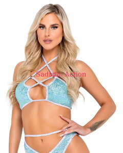 y[zROMA Shimmer Bikini Top with Criss-Cross Detail yROMA@i_XEFAAߑARX`[AjzygbvXzyRM-DW-6078-L.GRz