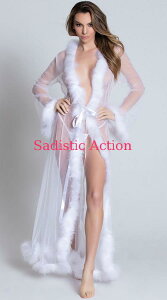 �y���[�zBe Wicked Sheer Illusion Marabou Long Robe �yBE WICKED!�z�y���[�u�E�K�E���z�yBW-LIN-BW1650-WH�z