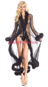 �y���[�zBe Wicked Sheer Illusion Marabou Long Robe �yBE WICKED!�z�y���[�u�E�K�E���z�yBW-LIN-BW1650-BK�z