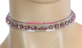 【即納】FUNK PLUS 1/2" Wide Choker with Rhinestone on Vinyl 【FUNK PLUS(レザーアクセサリー、レザーマスク、ハーネス、ポリスハット等）】【チョーカー・ネックレス】【FP-CK-CK247CLR/L.PI】