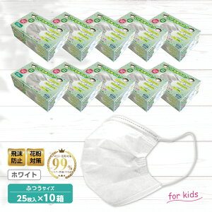 【送料無料】【1〜2日以内に発送】子供用マスク 250枚入り(25入り×10箱) 使い捨てマスク 白 不織布マスク 三層構造 子供用サイズ 飛沫防止 花粉対策 微粒子、ウィルスを99%カ