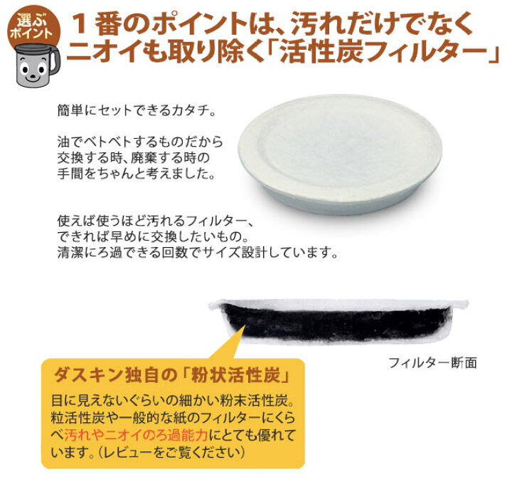 楽天市場】オイルポット 「 ダスキン 油っくりんナイス 」フィルターたっぷり10個【オイルポット ステンレス おしゃれ 小 油こし器 活性炭 フィルター カートリッジ 活性炭カートリッジ】 : 私のライフスタイル カジタノ 楽天市場】オイルポット 「 ダスキン 油っくりんナイス 」フィルターたっぷり10個【オイルポット ステンレス おしゃれ 小 油こし器 活性炭 フィルター カートリッジ 活性炭カートリッジ】 : 私のライフスタイル カジタノ