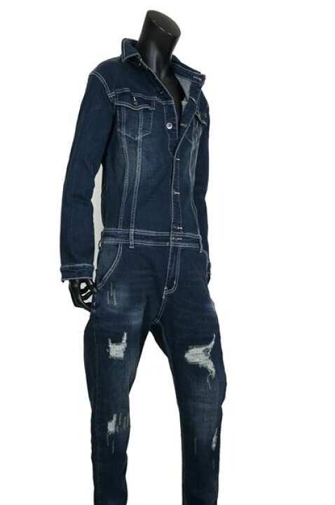 楽天市場 送料無料 メンズ デニム オールインワン つなぎ ツナギ オーバーオール 作業着 ストレッチ スリム ダメージ カジュアル オシャレ お洒落 ワーク オールシーズン 男 かっこいい 服 V 04 Sgra1 Saganstyle