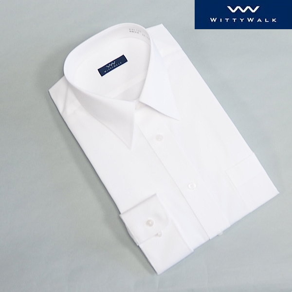 ワイシャツ 長袖 形態安定 メンズビジネスシャツ オールシーズン レギュラーカラー 白無地ワイシャツ ホワイト ３３サイズ 標準体型 仕事用 オフィス  カッターシャツ 防汚加工 綿高率 | SAHARA（ワイシャツ　サハラ）