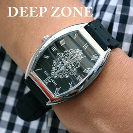 腕時計 ブレスウォッチ ラバーブレス Deep Zone ラウンドケース ジルコニア シルバーフェイス リリィコンチョ 専用ボックスあり #671-13 ◆ ラバー ゴム 彼氏 父親 プレゼント ギフト メンズバッグ ◆