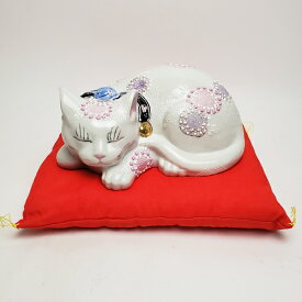 九谷焼 6号 眠り猫 花むらさき（布団付）k9-1620 | おしゃれ 商売繁盛 縁起物 置物 ねこ まねき猫 ネコ インテリア 陶器 プレゼント ギフト 開店祝い 飲食店