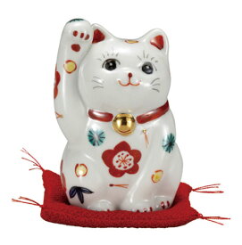 九谷焼 3.5号 招き猫 松竹梅（座布団付）右手 k9-1530 | おしゃれ 商売繁盛 縁起物 置物 ねこ まねき猫 ネコ インテリア 陶器 プレゼント ギフト 開店祝い 飲食店