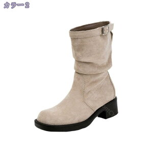 ベルト くしゅくしゅブーツ レディース 乗馬ブーツ ジョッキーブーツ レディース 革 ミドルブーツ 太ヒール 歩きやすい 美脚 着痩せ かわいい パーティー 滑らない エンジニアブーツ 女子