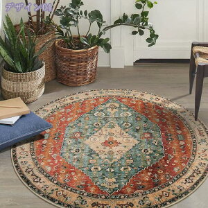 ペルシャ絨毯 ラグマット 円形 幾何学カーペット 花柄 洗える 滑り止め アンティーク風マット ヴィンテージ風 冬 冬用 ホットカーペット対応 防音 抗菌防臭 防ダニ 北欧風 お手入れ簡単 冷