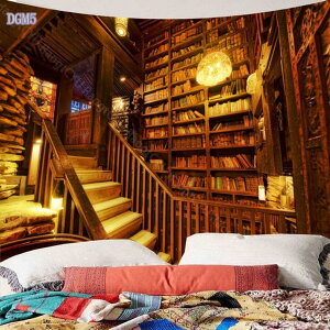 マジカルキャッスル タペストリー 本シェルフ 魔女のほうき付き 壁掛け ビンテージ 図書館用タペストリー 寝室 リビングルーム 寮の装飾用 おしゃれ 壁掛け 写真 家 自宅 お店 雰囲気転換