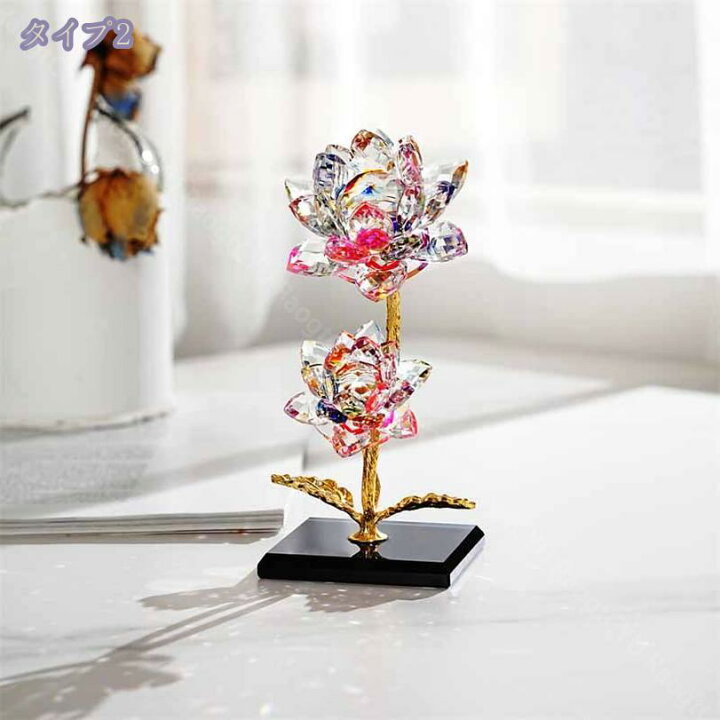 楽天市場】500円OFFクーポン クリスタルガラス 蓮の花 置物 ロータス 