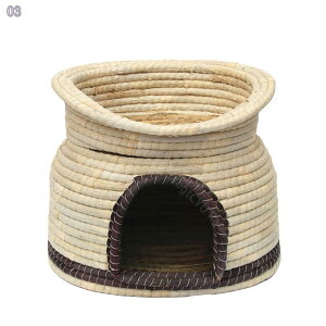 猫ハウス 通年利用 ドーム型 ラタン ペットベッド ストロー編み 天然素材 安全 丈夫 洗濯可能 夏用 クッション付き ペット用ハウス 通気性 涼しい 猫別荘 小型犬 うさぎ 小動物用ケージ ぐっ