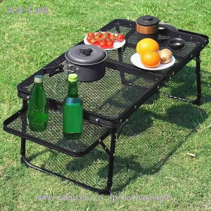 アウトドア テーブル 耐荷重50kg 収納袋付き 二つ折り メッシュテーブル 軽量 折りたたみテーブル 折り畳みテーブル スチール キャンプ用品 バーベキュー BBQ 高さ調整 キャンプテーブル 便利
