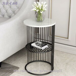 サイドテーブル 大理石 テーブル おしゃれ 玄関 モダン 花台 収納 ベッドサイド 丸型錬鉄北欧 北欧のコーヒーテーブル 丸型 鉄のベッドサイドテーブル 収納付き 2層の丸いサイドテーブル Rao