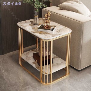 サイドテーブル 大理石 スチール ベッド横 ソファ横 デスク おしゃれ 食事 寝室 ナイトテーブル コーヒーテーブル 2段収納棚 ベッド/ソファサイドテーブル ラック リビング ベッド二段棚付