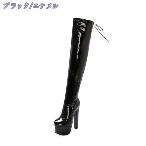 厚底ブーツ ロングブーツ レディース サイハイ ヒール17CM ラウンドトゥ 美脚 プラットフォーム ファスナー ブーティー 大きいサイズ 歩きやすい カジュアル おしゃれ 可愛い 楽 シンプル フ