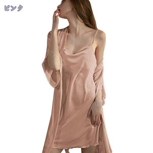 レディース 2点セット ルームウェア ガウン キャミワンピース キャミソール 部屋着 ナイトウェア パジャマ ナイトガウン スリップウェア 寝間着 セクシー vネック 胸元 前開き シースルー プ