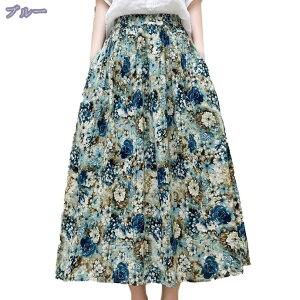 スカート ロングスカート レトロ 花柄の雰囲気 ワイド フレア フレアスカート ボトムス 綿 コットン 紐付き 花柄 ゆったり カジュアル レトロ レディース おしゃれ シンプル プレゼント ロン