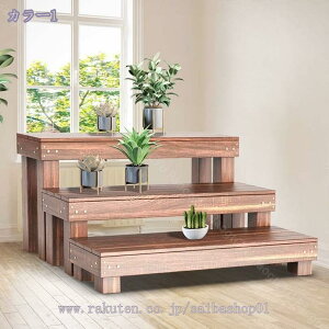 フラワースタンド 花台 3点セット 園芸ラック 置き台 花棚 ガーデンベンチ 厚い手 頑丈 防腐木材 耐摩耗 防水性 日焼け止め おしゃれ 大型 階段 観葉植物 鉢植え 通気 防水 長方形 横長 ガー