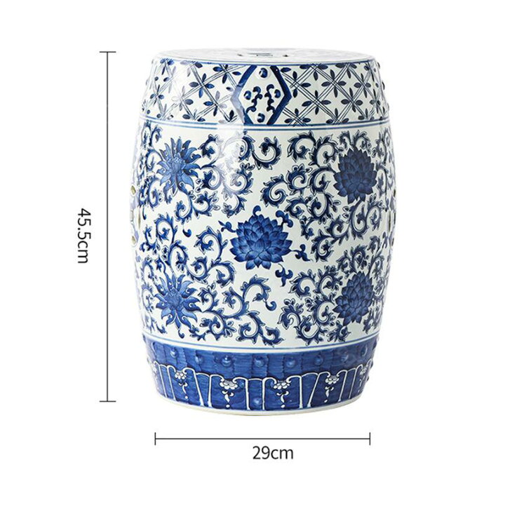 楽天市場】2000円OFFクーポン 青白花陶器スツール 花台 椅子 置物 