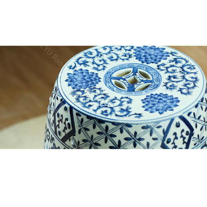 楽天市場】2000円OFFクーポン 青白花陶器スツール 花台 椅子 置物 