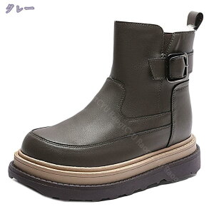 レディース ショートブーツ ミドルブーツ 厚底 スノーブーツ ラウンドトゥ エンジニアブーツ サイドファスナー アンクルブーツ カジュアル 秋冬 袴ブーツ 防寒 革靴 無地 プラットフォーム