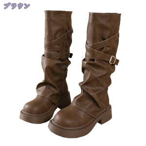 1000円OFFクーポン ロングブーツ レディース ラウンドトゥ ハイヒール エンジニア くしゅくしゅ ブーツ ロング丈 厚底 走れる 美脚ブーツ おしゃれ 履きやすい 歩きやすい カジュアル スリッ