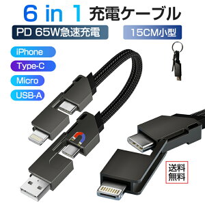 iPhone P[u type-c 6in1 [d P[u type-c[d P[u usbP[u 15cm ő65W}[d f[^]Lightning+Type-c+Micro+USBRlN^ ϋviC҂ iPhone15 16 Andoroid iPad iPad PCȂǑΉ X