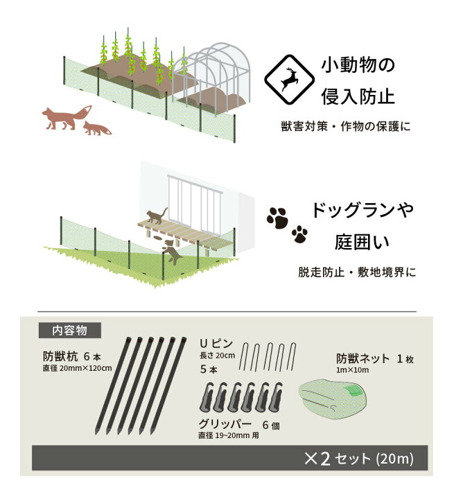 楽天市場】daim 動物よけネット設置セット 90cm×10m 2セット入  