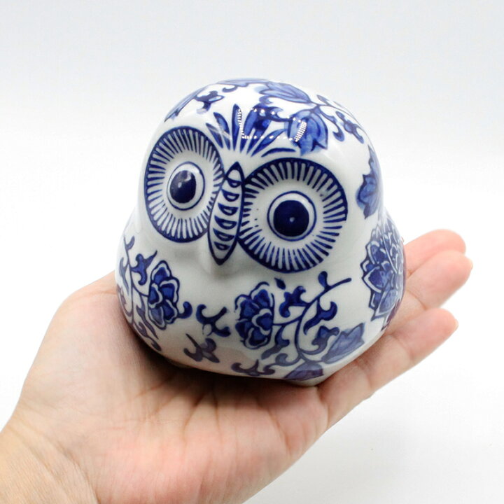 楽天市場】フクロウ 梟 の藍陶器 貯金箱 開運貯金箱 青花 小 フクロウ 
