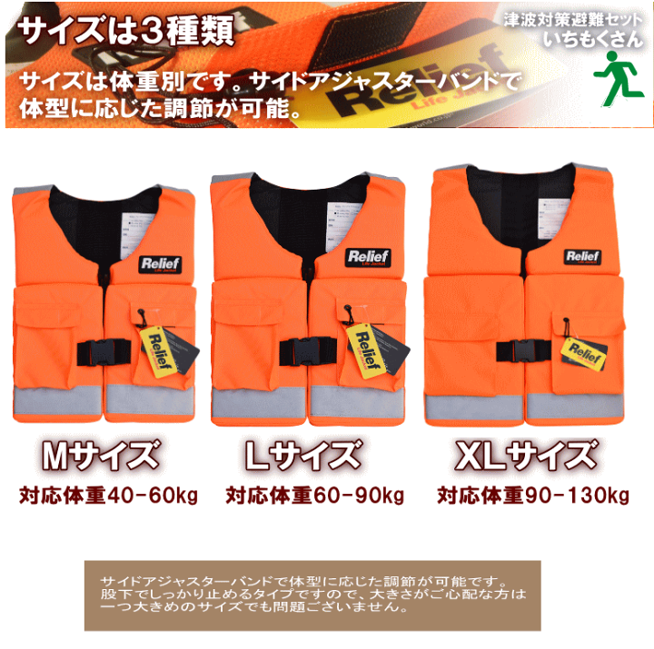 楽天市場】津波防災避難セット いちもくさん Мサイズ：対応体重40-60kg