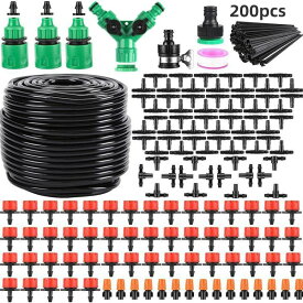 【クーポン利用で10%OFF】送料無料 自動散水キット 霧吹きノズル ミストシャワー 庭 50m 200pcs 自動水やり 散水灌漑システム 点滴ノズル 噴霧ノズル ホース ドリップ 点滴ノズル 噴霧 自動マイクロ点滴灌漑キット 給水システム 散水用具 ガーデン 花 植物