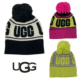 【ネコポス出荷】アグ UGG AUSTRALIA ニット帽 レディース もこもこ ビーニー ロゴ 帽子 W KNIT LOGO STADIUM BEANIE 20067 3色