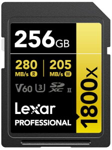 Lexar SD�J�[�h Professional 1800x SDXC�J�[�h �ő�Ǎ�280MB/�b ����205MB/�b UHS-II Class 10 U3 V60 4K Ultra HD ����B�e ���� (256GB) LSD1800256G-BNNNG