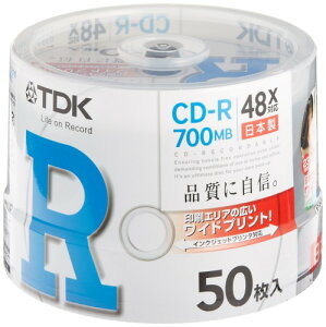 TDK CD-R 700MB 48X �z���C�g���C�h�v�����^�u�� ���{�� 50�� �X�s���h�� CD-R80PWDX50PB